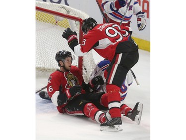 The Ottawa Senators took on the New York Rangers at the Canadian Tire Centre in Ottawa Ontario Sunday Jan 24, 2016. Senators Bobby Ryan scores on Rangers Henrik Lundqvist during second period action Sunday.