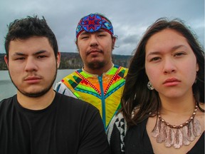 Thunder Herney, Devon Paul and Kalolin Johnson, high school students that will perform Gentle Warrior, their tribute to Rita Joe, at the NAC on Wednesday night.