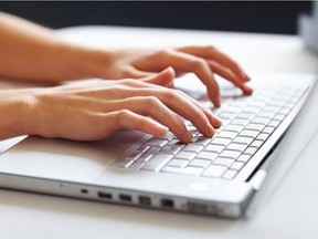 SHUTTERSTOCK IMAGES TO BE USED FOR ONLINE PURPOSES ONLY BY CANOE/SUNMEDIA WEBSITES. Person typing on a laptop. (Shutterstock)