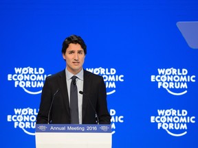 Canadian Prime Minister Justin Trudeau delivers a speech during a session of the World Economic Forum (WEF) annual meeting in Davos, on January 20, 2016.