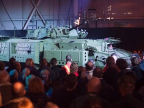 The new upgraded Light Armoured Vehicle is unveiled at a news conference at a General Dynamics facility in London, Ont., on Thursday, January 24, 2012.