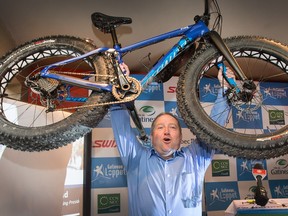 Yan Michaud announces the inclusion of Fat Bikes in a particular race as details of the 2016 Gatineau Loppet are announced during a press conference in Gatineau.