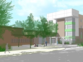 Rendering of what the main entrance on Coldrey Avenue would look like if proposed health centre additions are built.