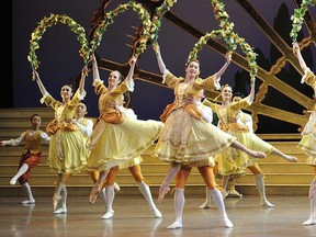 Jessica Burrows is second from the left in this performance by the Hong Kong Ballet.