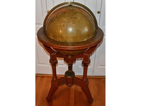 This late-1800s globe with an intact compass is very rare and worth about $8,000.