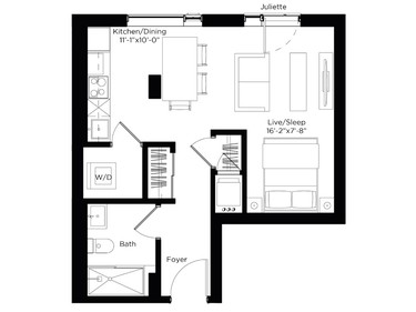 The only studio plan is the Colville, which has 484 square feet and a starting price of $249,990.