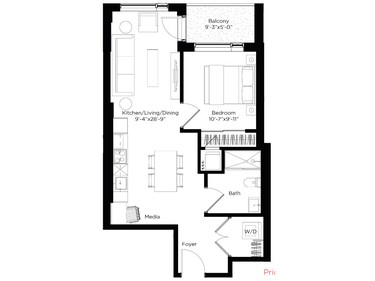 The Jackson is a one-bedroom with a media area. It’s 656 square feet and starts at $359,990.