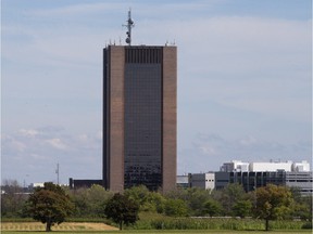 Dunton Tower at Carleton University as seen from Central Experimental Farm.