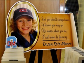 A moving tribute to Dasan Munro sits at the entrance to the South Grenville District High School gymnasium, where his funeral was held on Saturday, Feb. 6, 2016.