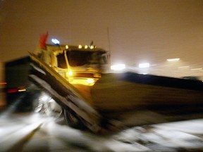 A snow plow works its way along Moodie Road this past January.