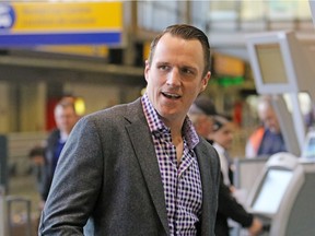 Former Toronto Maple Leaf Dion Phaneuf checks in at the Calgary International Airport enroute to Detroit after being traded to the Ottawa Senators on Tuesday February 9, 2016