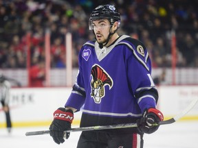 The Binghamton Senators' Nick Paul is seen during a break in the action on Saturday, Feb. 13, 2016 at the Canadian Tire Centre. Binghamton defeated Syracuse 2-0. For Paul, it was the end to a wild week that included some time with the Ottawa Senators.