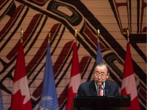 United Nations Secretary-General Ban Ki-moon speaks during a dinner in his honour at the Canadian Museum of History last week.
