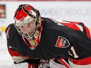 Craig Anderson #41 of the Ottawa Senators looks on during the warm up.