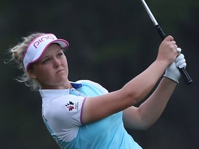 Brooke Henderson had the lead while playing the 16th hole in the final round, but a bogey on 17 proved costly.