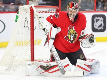Craig Anderson of the Ottawa Senators makes the save during second period NHL action.