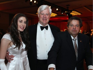 Debutante Rebecca Spiteri with former Liberal cabinet minister and deputy prime minister John Manley and Liberal MP Mauril Bélanger (Ottawa-Vanier) at the 19th edition of the Viennese Winter Ball, held at The Westin Ottawa on Saturday, February 20, 2016.