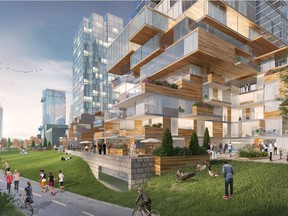 The Devcore proposal, above, calls for 2,500 to 4,000 housing units. The RendezVous LeBreton plan specifies 4,400 units.