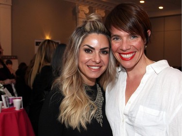 From left, Fiorella DiNardo, co-owner of Rinaldo Hair Designer and Spa, with Nadine Hogan, co-owner of Wheelhouse Cycle, at the Revive Your Style fundraiser for Bust A Move for Breast Health, held at the Sala San Marco banquet hall on Sunday, January 31, 2016.