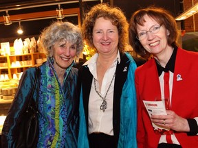 From left, Susan Annis, executive director of the Cultural Human Resources Council, with AOE Arts Council executive director Victoria Steele and its board president, Kathy MacLellan, at the Ottawa Arts Council's annual Sweetheart Cocktail for the Arts, held at the Bridgehead Roastery on Thursday, February 11, 2016.