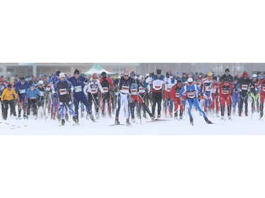 The Gatineau Loppet wrapped up it's 38th edition with skate-style races in Gatineau Quebec Sunday Feb 28, 2016. Racers for the 27 km and 51 km get a quick start Sunday.