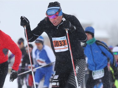 The Gatineau Loppet wrapped up it's 38th edition with skate-style races in Gatineau Quebec Sunday Feb 28, 2016. Skier Phil Shaw during the start of the race Sunday.