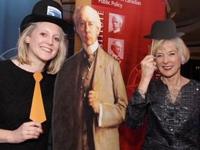 Guests such as Canadian author and historian Charlotte Gray, right, and her daughter-in-law, Frances Middleton, posed with this cardboard cutout of Sir Wilfrid Laurier at the Canadian Museum of History on Wednesday, February 24, 2016, as part of the Macdonald-Laurier Institute's 175th Celebration Sir Wilfrid Laurier dinner.