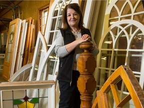 A maple newel post and several decorative windows were among the treasures that Myrna Beattie’s Habitat team salvaged from six Glebe homes.