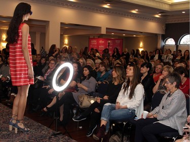 Head to Nordstrom this spring if you like this outfit, a sequined sleeveless dress with lace-up Jimmy Choo sandals, modelled at the Revive Your Style fashion show as part of a fundraiser held Sunday, January 31, 2016, for the upcoming Bust A Move for Breast Health.