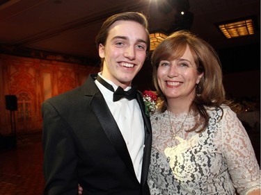 Heather Bradley, director of communications to the House Speaker, on the dance floor with her son, Sam Scrivens, who was one of the cavaliers in the 19th edition of the Viennese Winter Ball, held at The Westin Ottawa on Saturday, February 20, 2016.