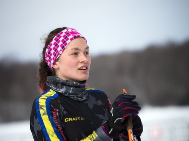 Isabella Howden the first woman to complete the 27km Classique at the Gatineau Loppet Saturday February 27, 2016.