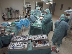 Knee surgery being done in an operating room at The Ottawa Hospital-Civic Campus.