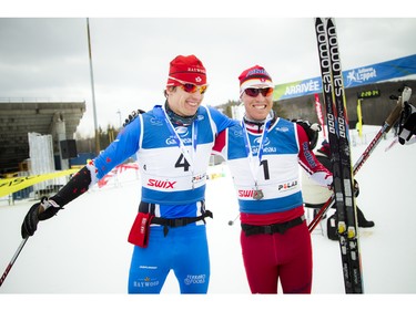 From left, Julien Locke (second) and Scott Hill (first) finished the 51km Classique race at the Gatineau Loppet Saturday February 27, 2016.