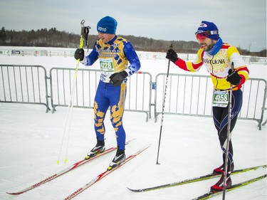L-R Konrad Wiltmann finished second and Luc Campbell who finished third in the 27 km Classique at the Gatineau Loppet that took place Saturday February 27, 2016.