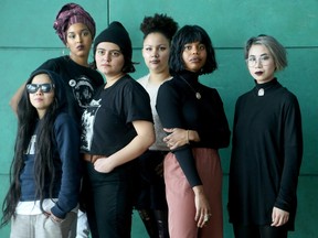 Members of the artistic/activist collective Babely Shades (from left): Thu Anh Nguyen, Hana Jama, Elsa Mirzaei, Willow Cioppa, Kelsey Egalite and Corrina Chow.