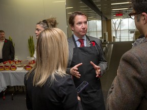 Treasury Board President Scott Brison meets employees over coffee and Timbits shortly after taking office last November.