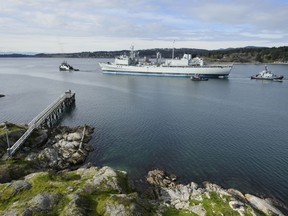 The former HMCS PROTECTEUR is towed out of Esquimalt Harbour by the Tug CORBIN FOSS on February 24, 2016.

Photo: Cpl Stuart MacNeil, MARPAC Imaging Services

ET2016-0058-03

©2016 DND-MDN CANADA