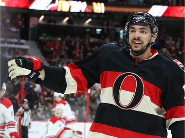 Nick Paul of the Ottawa Senators celebrates his team's first-period goal.