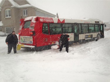 An OC Transpo route 135 bus took a wild trip on Wildcliff Way in Orleans on Tuesday evening.