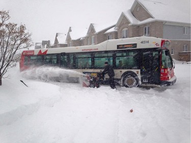 An OC Transpo route 135 bus took a wild trip on Wildcliff Way in Orleans on Tuesday evening.