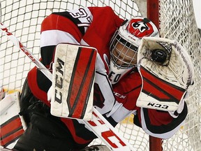 Ottawa 67s' goalie, Leo Lazarev is seen in action in this file photo.