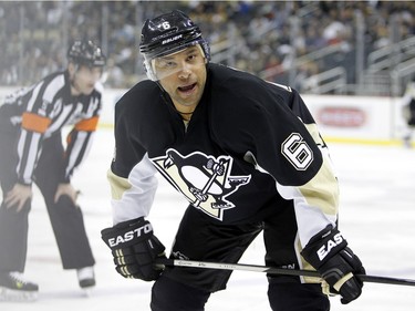 Trevor Daley #6 of the Pittsburgh Penguins looks on during the game.