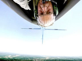 Photographer Ted Grant's selfie of himself flying on his 76th birthday.