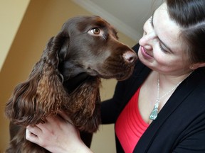 Rebecca Ménard, co-owner of this field spaniel Artemis (CH Pemberley's Moonlight Huntrress, in the dog show world.)