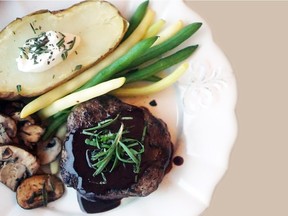 Rosemary Rubbed Beef Tenderloin with Chocolate Port Reduction.