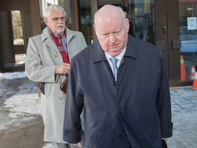 Senator Mike Duffy leaves the Elgin Street Courthouse following the first day of final arguments. Assignment - 122937 (Wayne Cuddington)