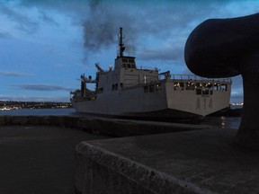 The Spanish Naval Ship (SPS) PATINO departs from jetty NB, Halifax Dockyard, Halifax Dockyard, Canadian Forces Base Halifax, Nova Scotia on 17 February 2016 and will sail with Her Majesty’s Canadian Ship (HMCS) ATHABASKAN and HALIFAX.

©DND 2016
Photo: LS Peter Frew, Formation Imaging Services Halifax