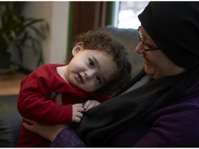 Syrian refugee Saleh, 14 months, with mom Lama. Friday February 19, 2016.