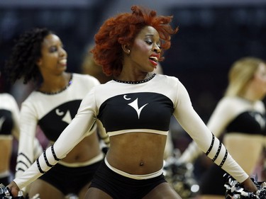 The Carleton University Ravens cheerleading squad entertains the crowd.