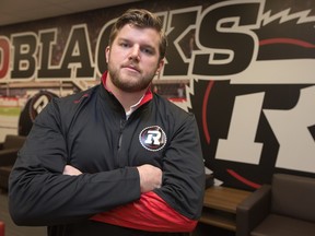 The Ottawa Redblacks introduce free agent signings Trevor Harris, Brendan Gillanders and Arnaud Gascon-Nadon (seen here) to the media during a press conference held at TD Place.